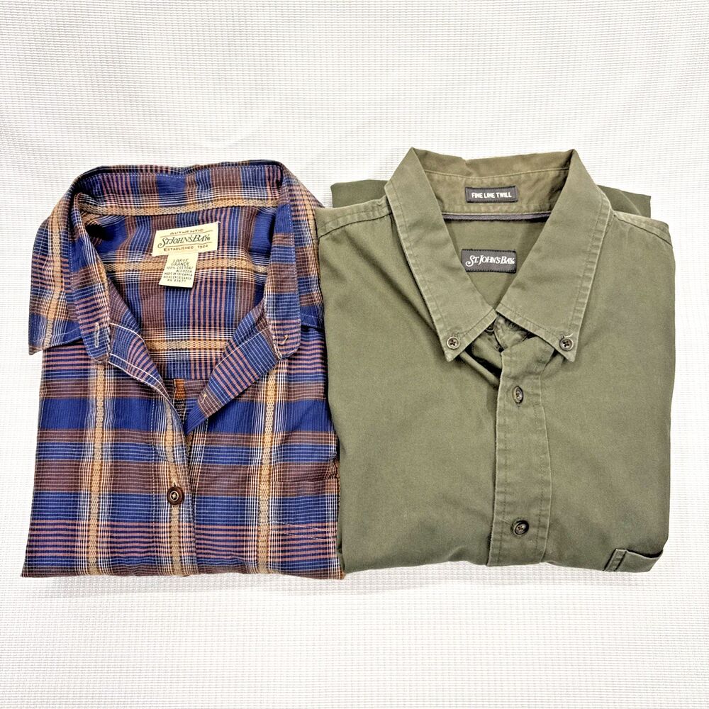 St. John's' Bay Mens Woven 100% Cotton LS Button Down - Size L - Lot of 2